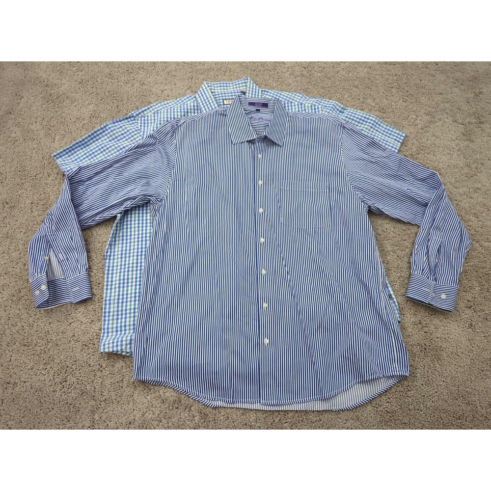 Lot‎ of 2 Button Up Shirt Mens XXL Blue Alan Flusser Izod Casual